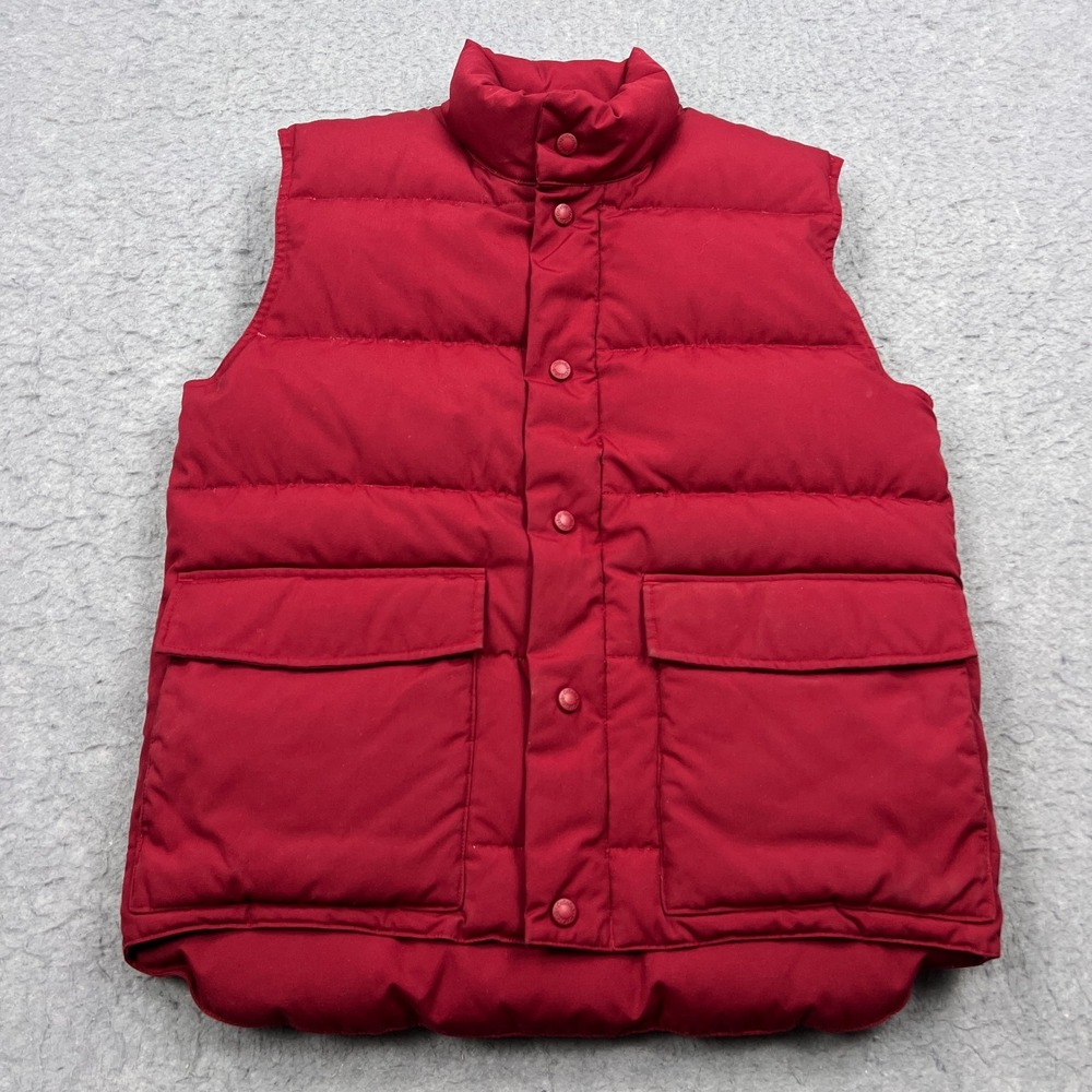 VTG Cabela's Vest Mens Small Red Fleece Lined Goose Down Premier Northern Puffer